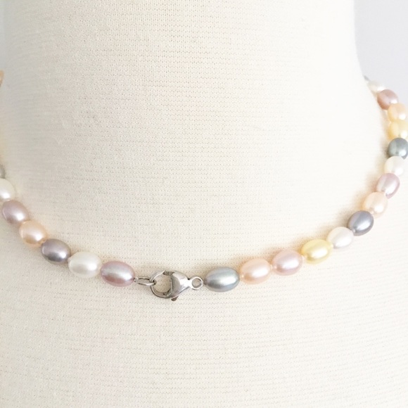 Sterling Silver Pastel Pearl Necklace - Picture 2 of 4